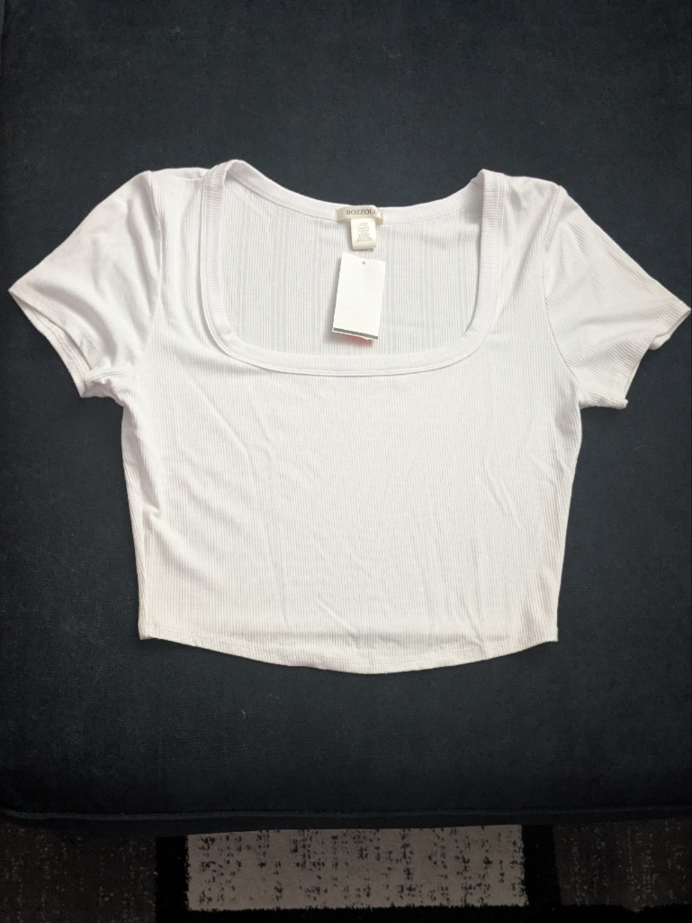 NWOT! Bozzolo White Square Neck Crop Top w/ Vertical Textured Stripes Size L
